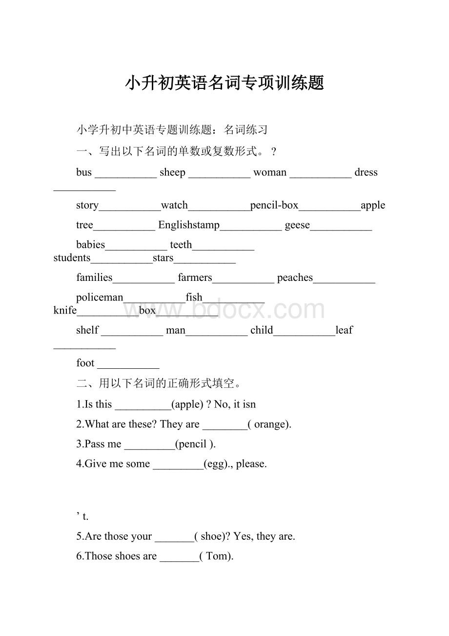 小升初英语名词专项训练题.docx