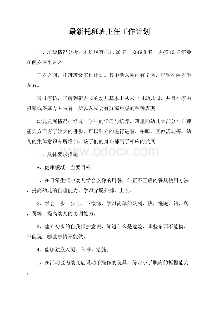 最新托班班主任工作计划.docx