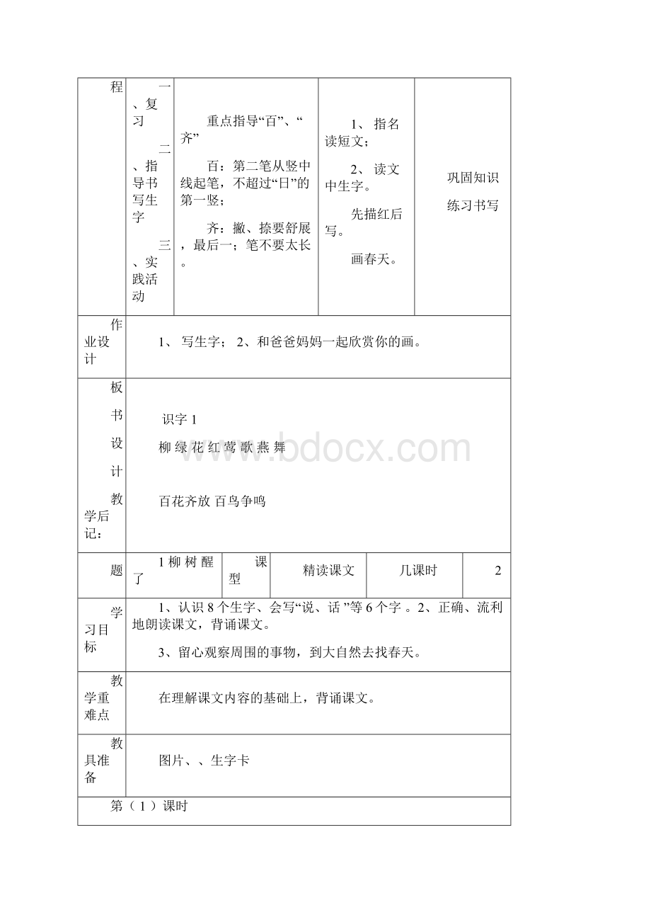 强烈推荐小学一年级语文下册全册电子教案表格式11.docx_第3页