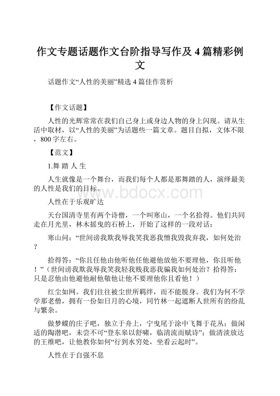 作文专题话题作文台阶指导写作及4篇精彩例文.docx