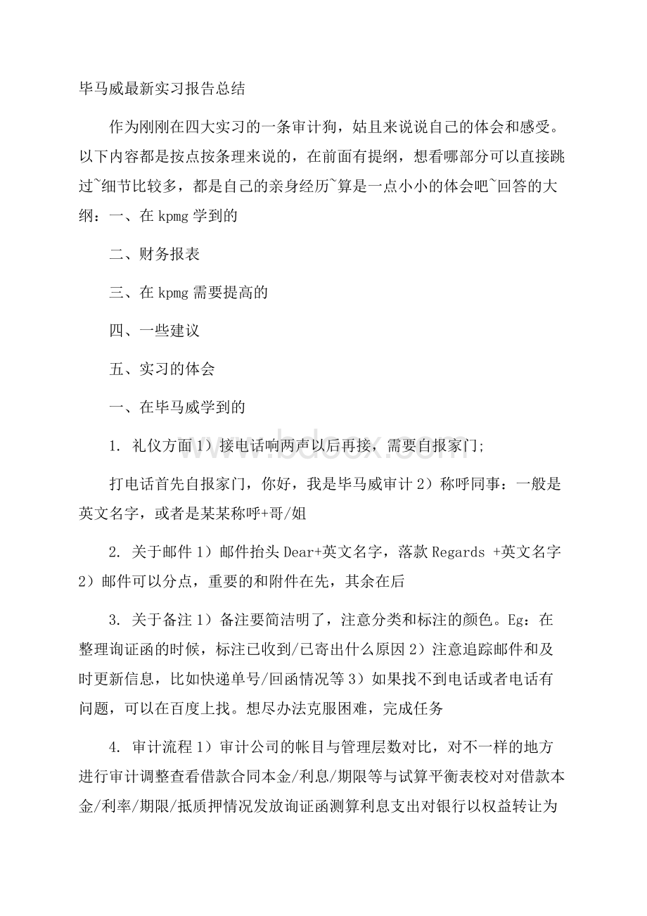 毕马威最新实习报告总结.docx_第1页