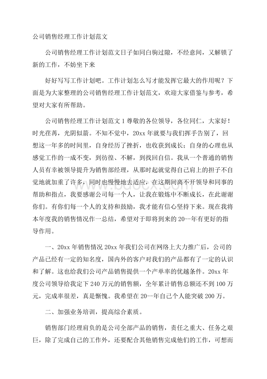 公司销售经理工作计划范文.docx