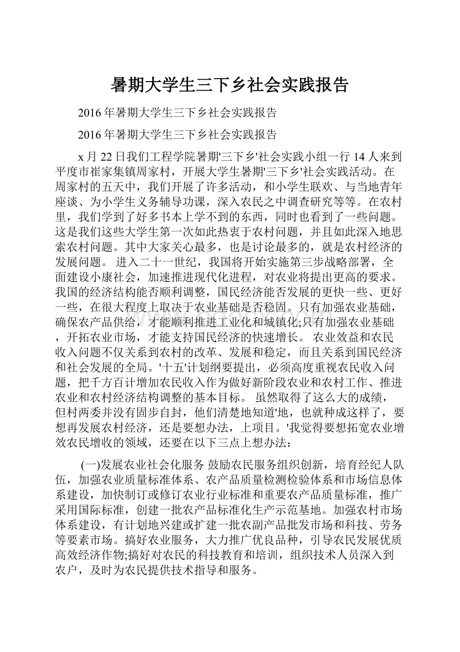 暑期大学生三下乡社会实践报告.docx