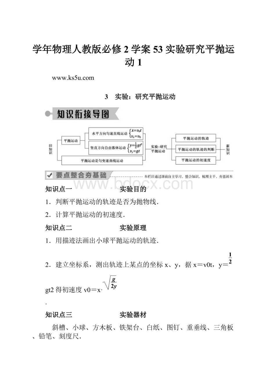 学年物理人教版必修2学案53 实验研究平抛运动 1.docx_第1页