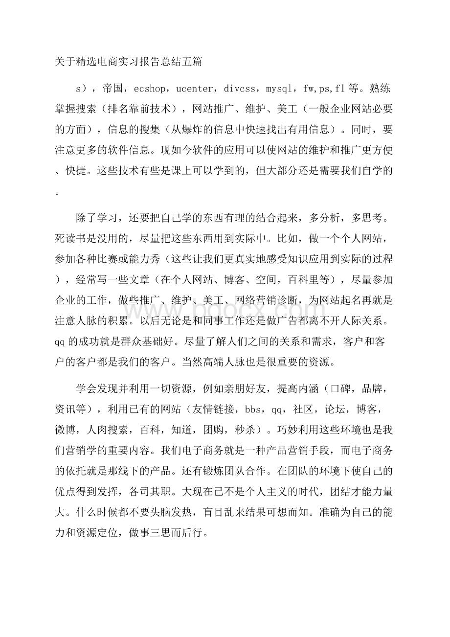 关于精选电商实习报告总结五篇.docx