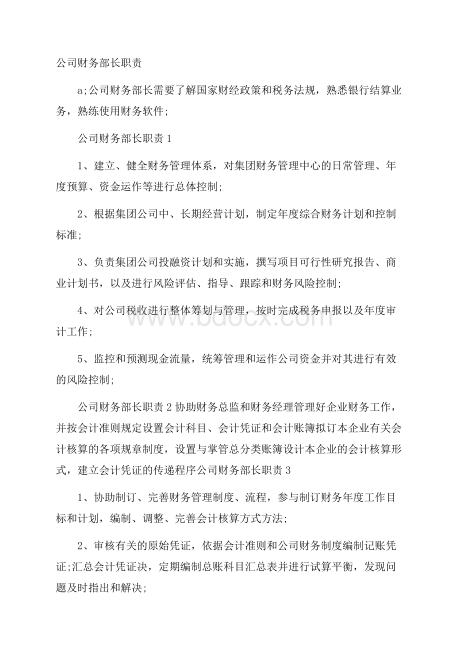 公司财务部长职责.docx_第1页