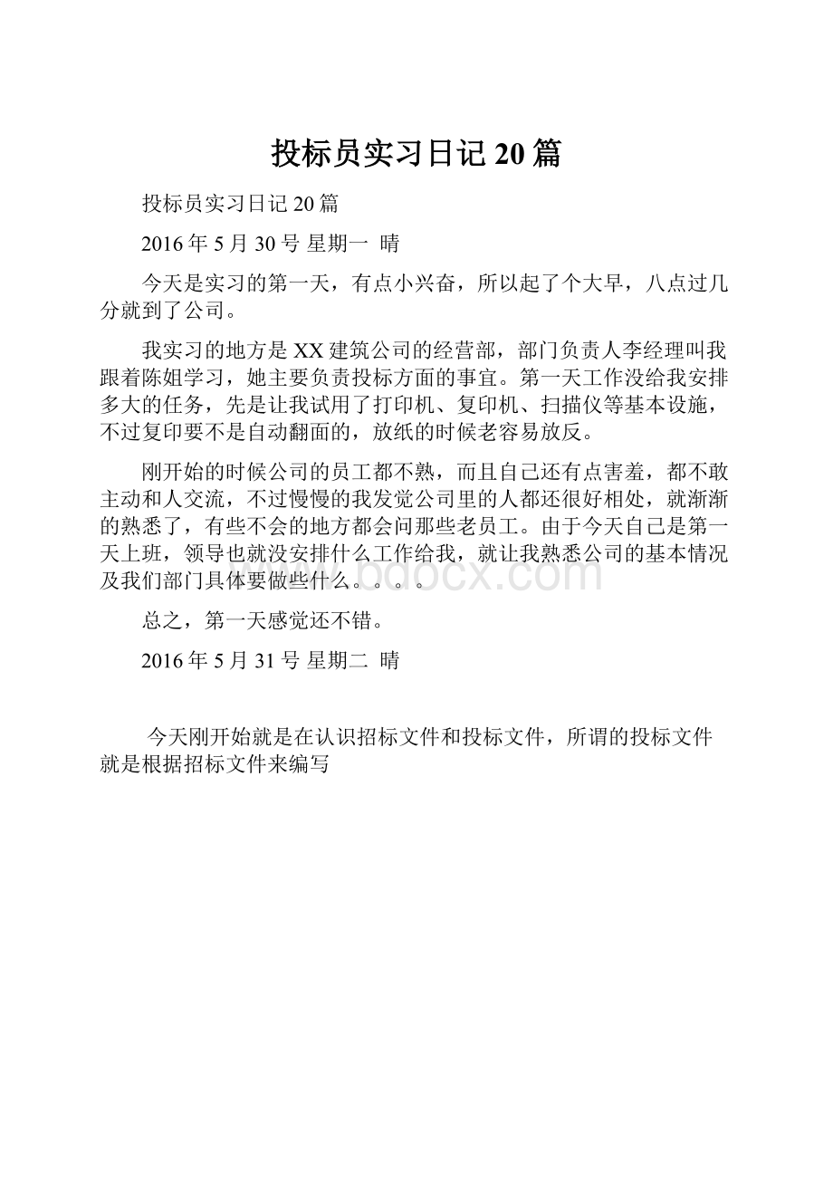 投标员实习日记20篇.docx