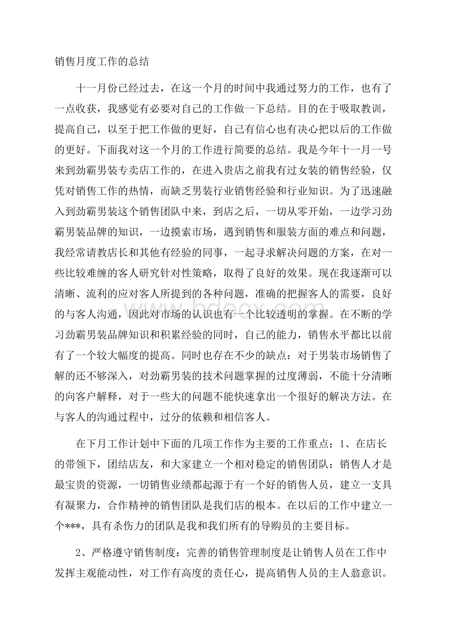 销售月度工作的总结.docx