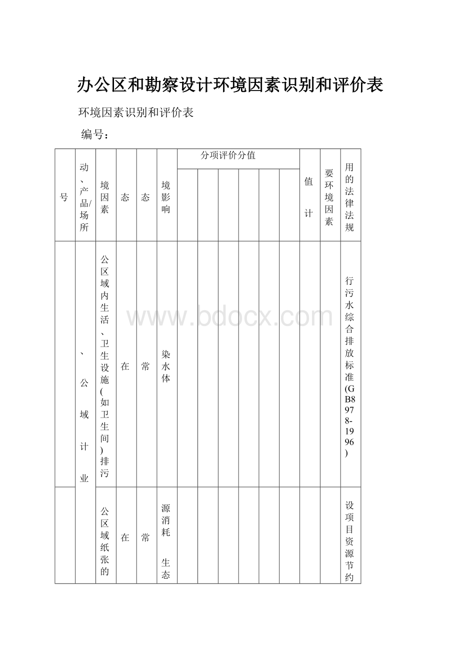 办公区和勘察设计环境因素识别和评价表.docx_第1页