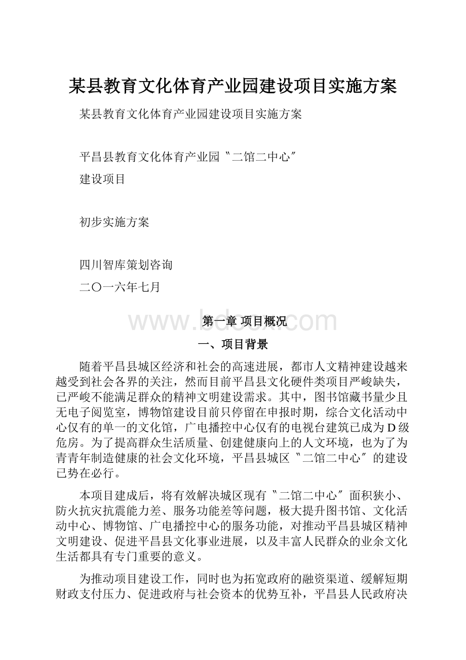 某县教育文化体育产业园建设项目实施方案.docx_第1页