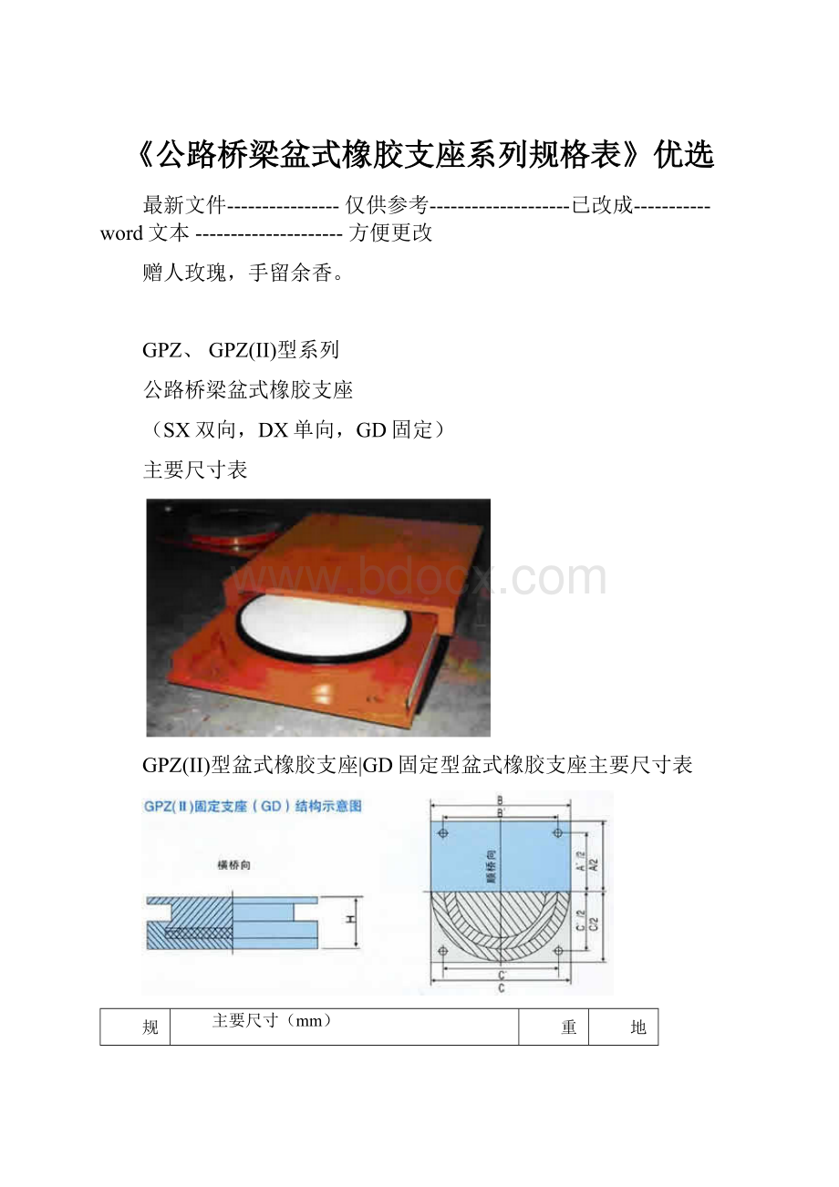 《公路桥梁盆式橡胶支座系列规格表》优选.docx_第1页