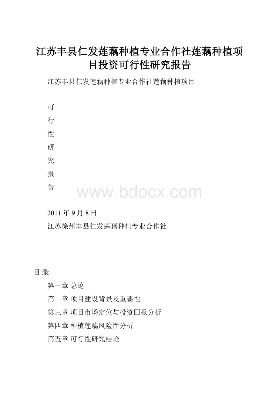 江苏丰县仁发莲藕种植专业合作社莲藕种植项目投资可行性研究报告.docx