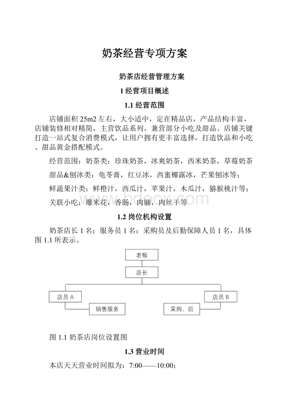 奶茶经营专项方案.docx