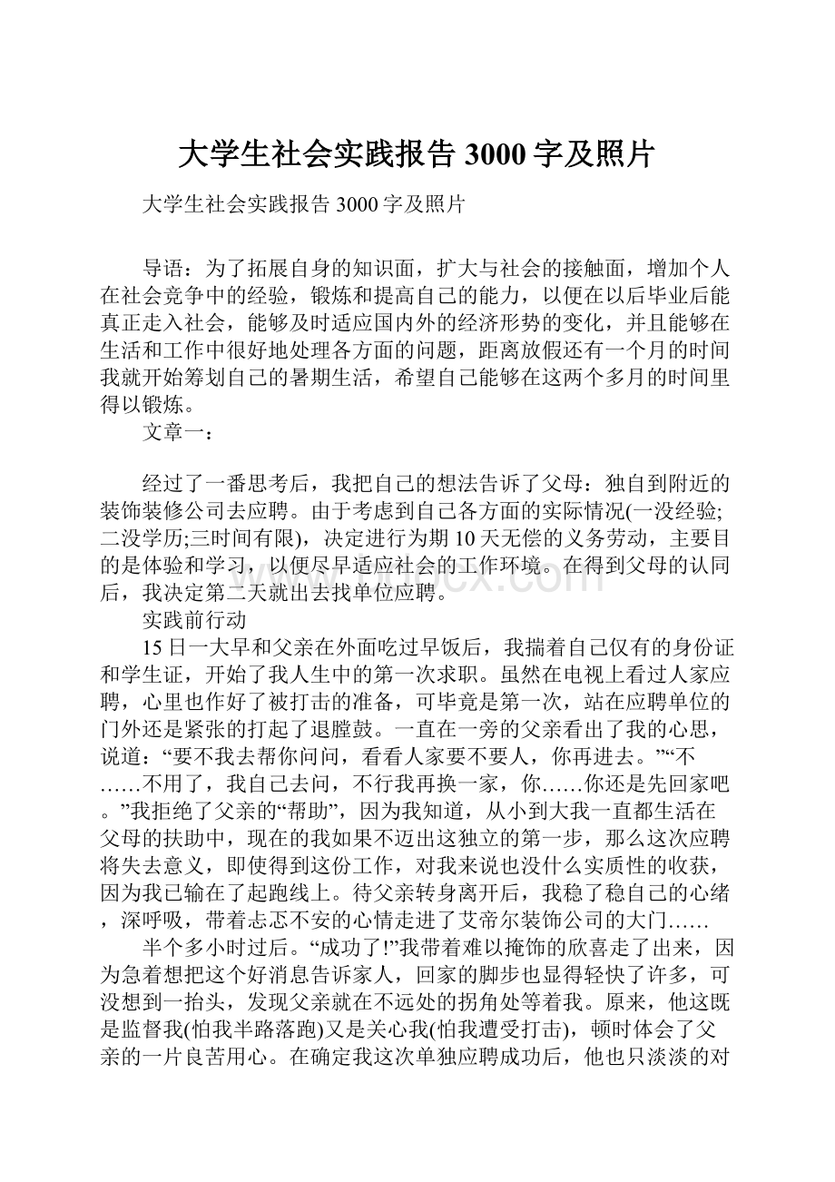 大学生社会实践报告3000字及照片.docx