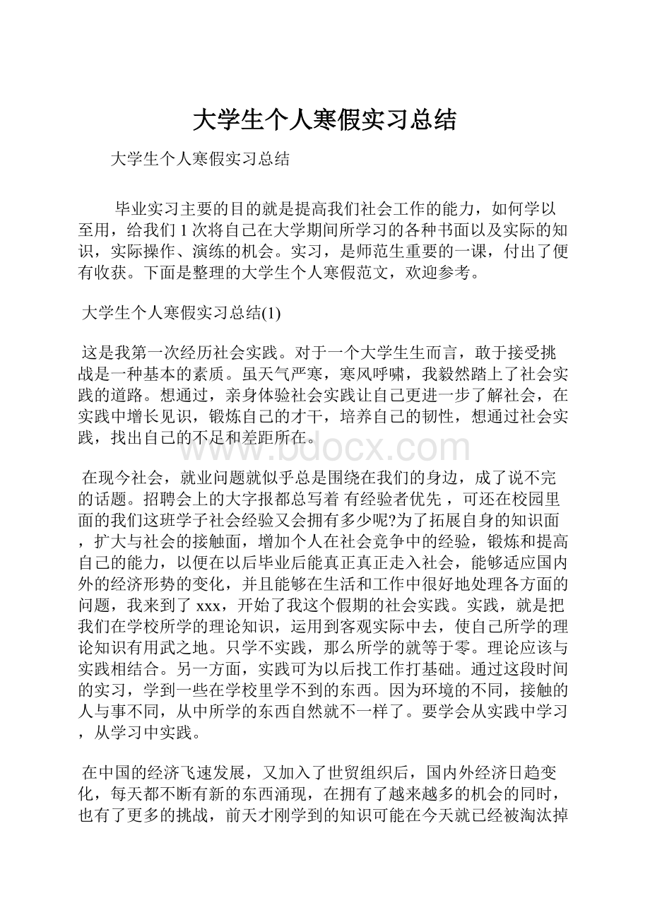 大学生个人寒假实习总结.docx