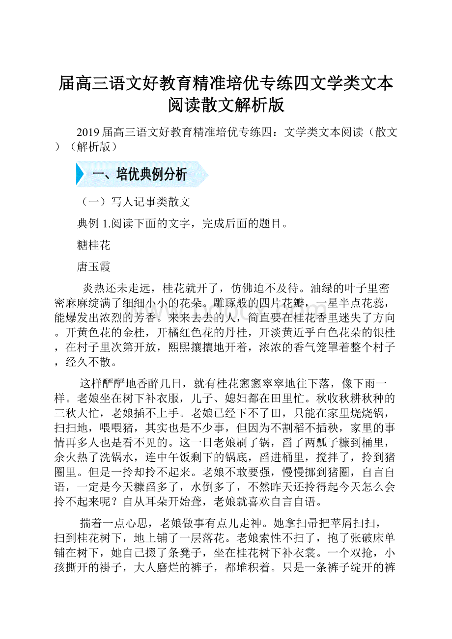 届高三语文好教育精准培优专练四文学类文本阅读散文解析版.docx_第1页