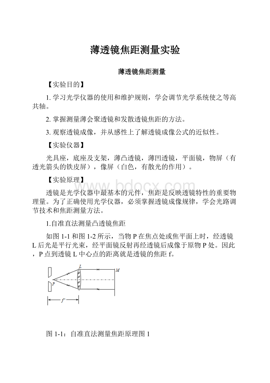 薄透镜焦距测量实验.docx