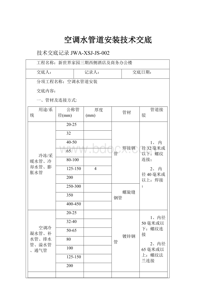 空调水管道安装技术交底.docx_第1页