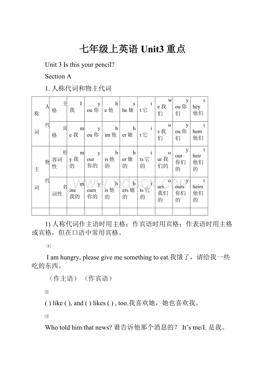 七年级上英语Unit3重点.docx_第1页