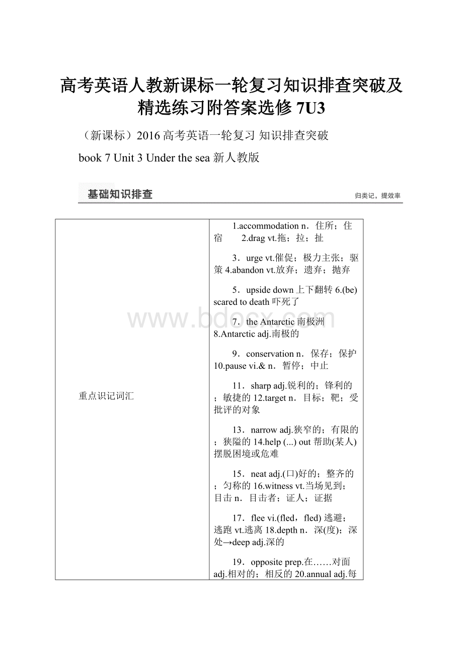 高考英语人教新课标一轮复习知识排查突破及精选练习附答案选修7U3.docx