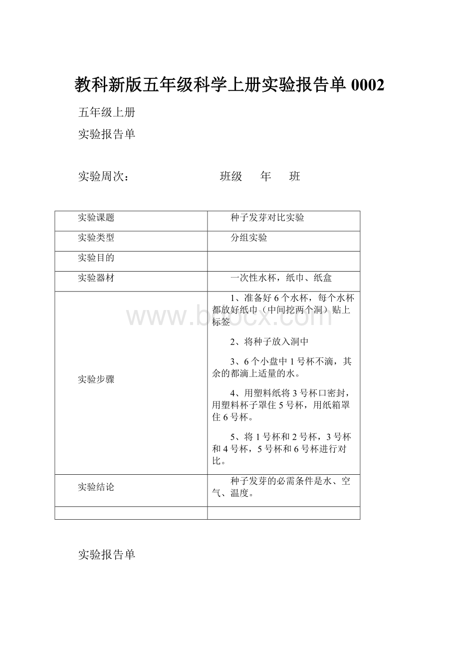 教科新版五年级科学上册实验报告单0002.docx_第1页