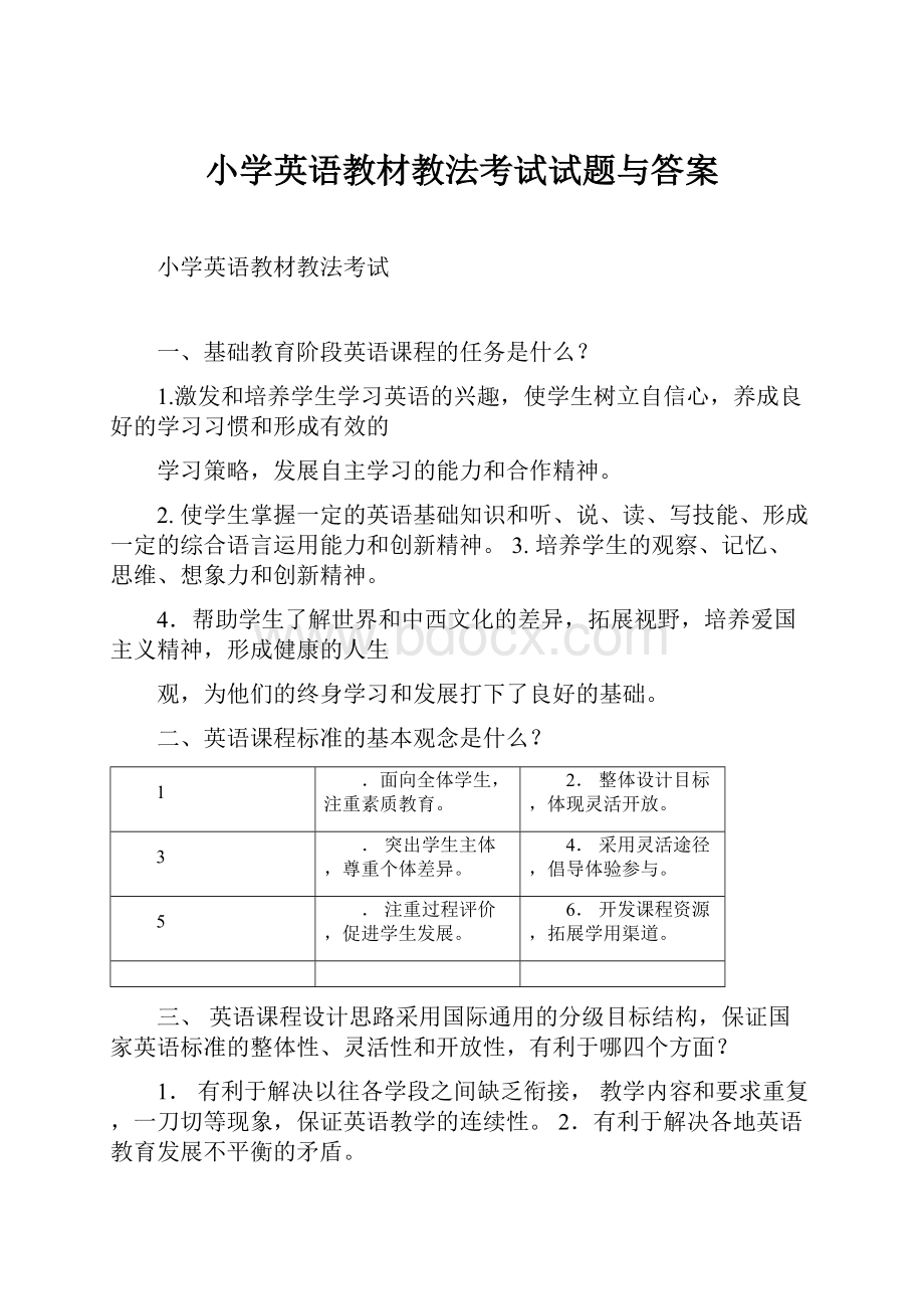 小学英语教材教法考试试题与答案.docx