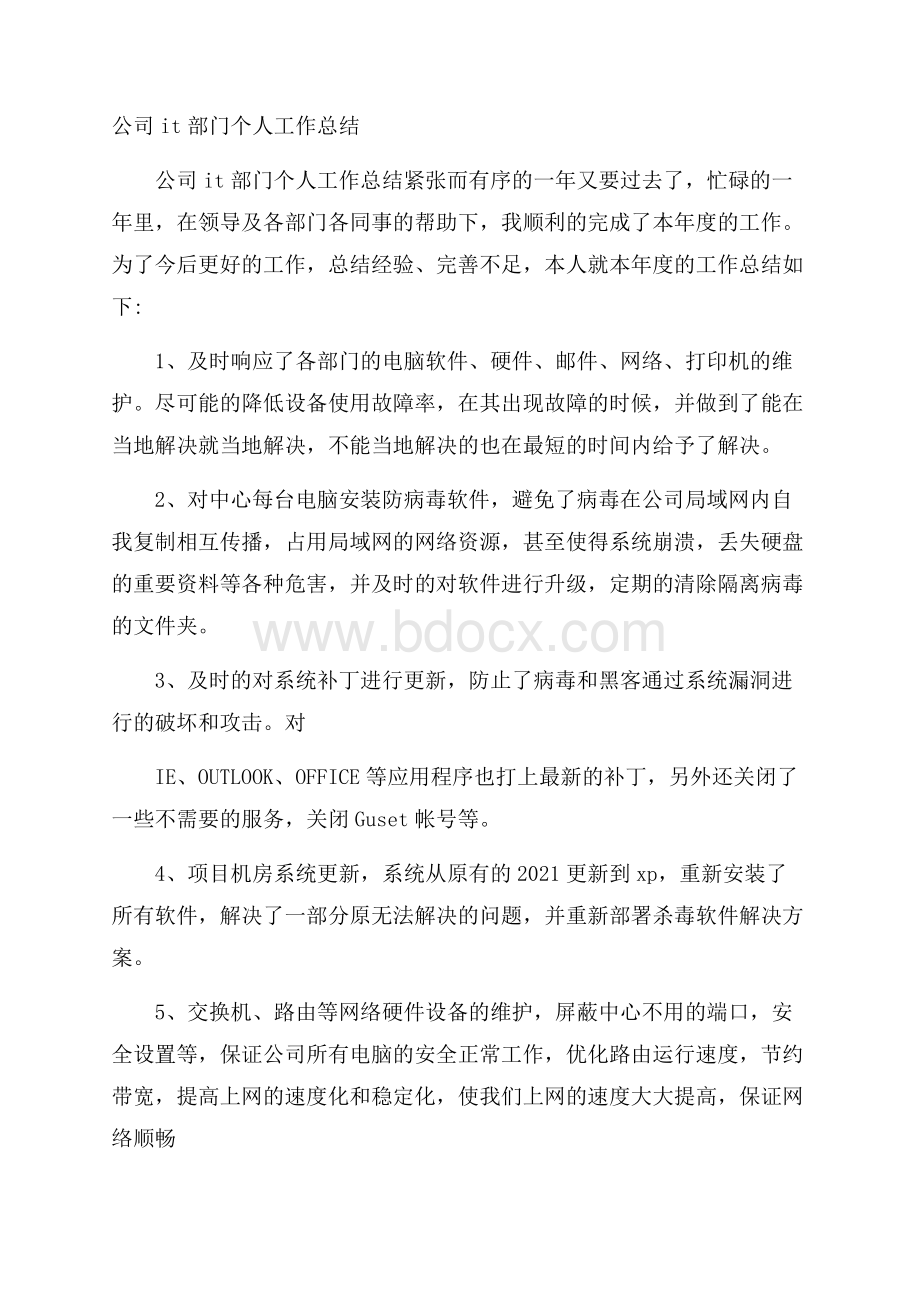 公司it部门个人工作总结.docx