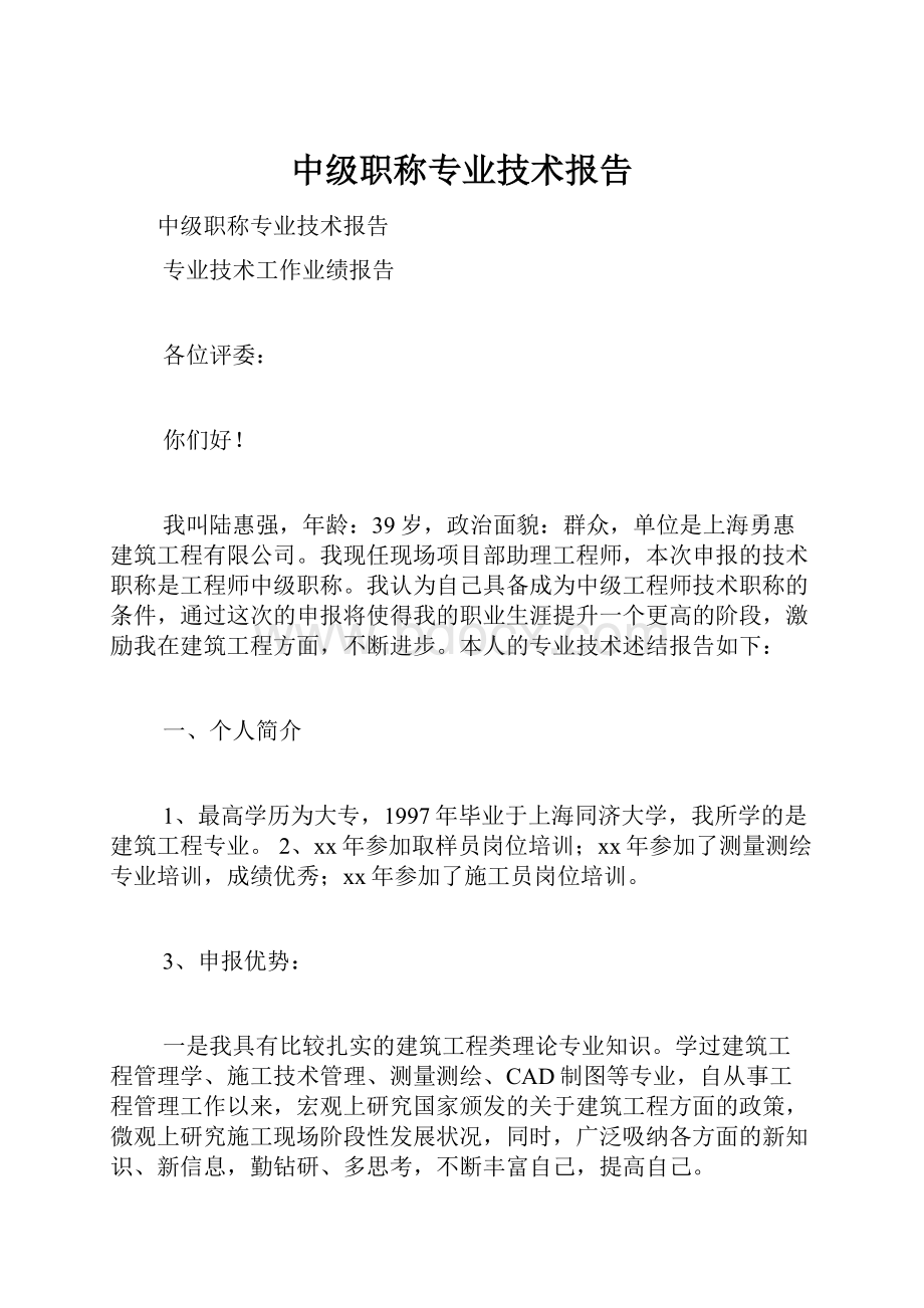 中级职称专业技术报告.docx_第1页