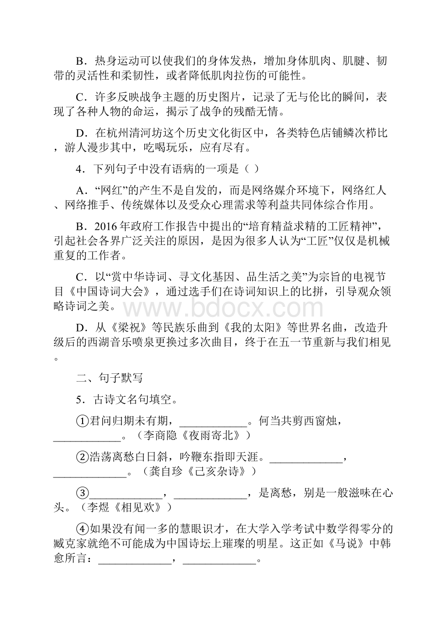 浙江省杭州市届九年级毕业升学文化模拟考试语文试题.docx_第2页