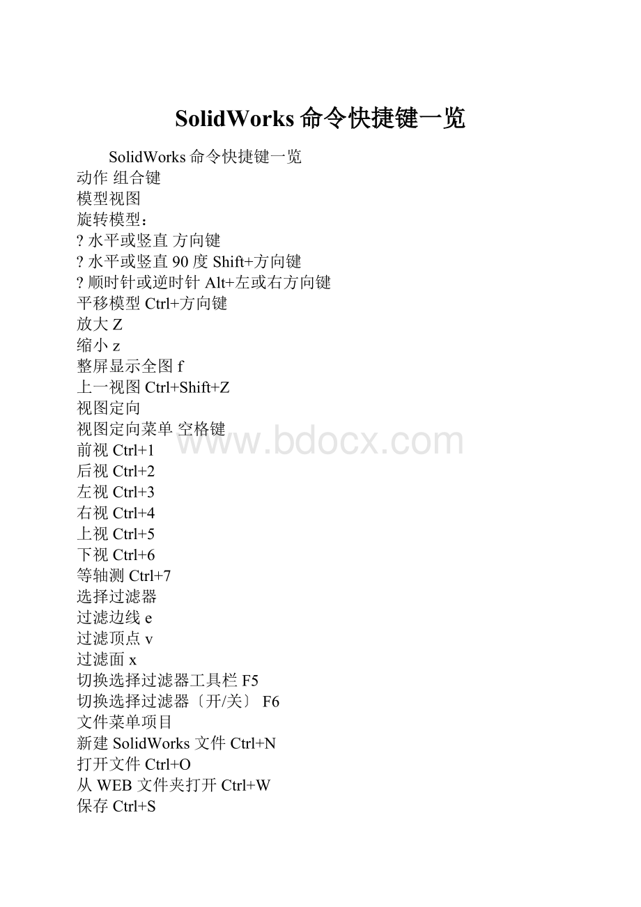 SolidWorks命令快捷键一览.docx_第1页