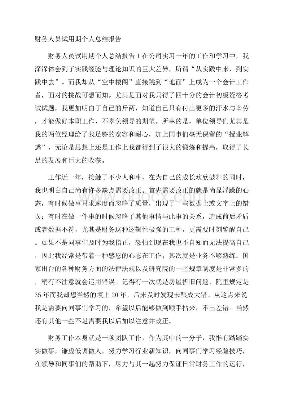 财务人员试用期个人总结报告.docx_第1页