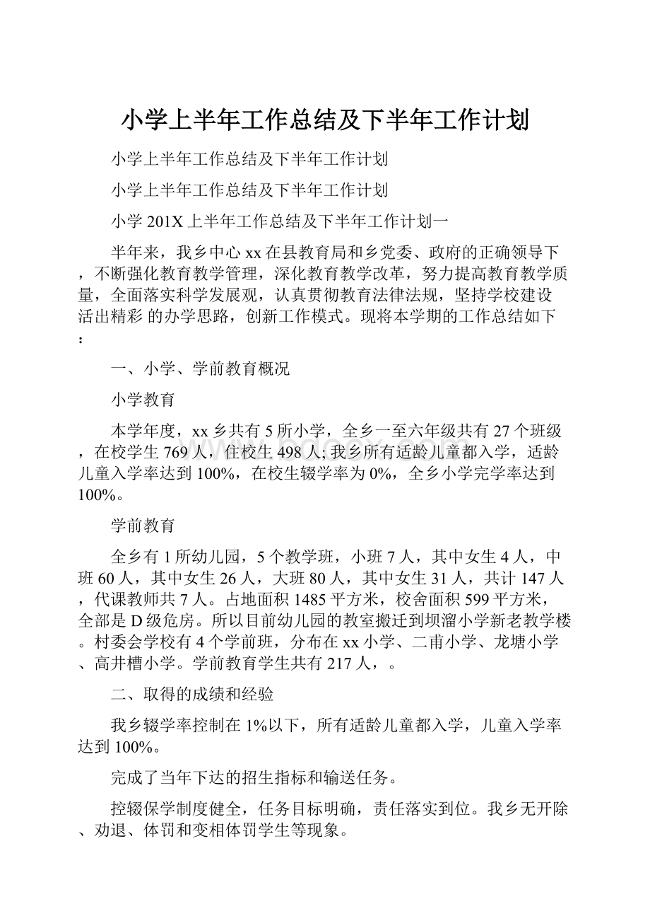 小学上半年工作总结及下半年工作计划.docx