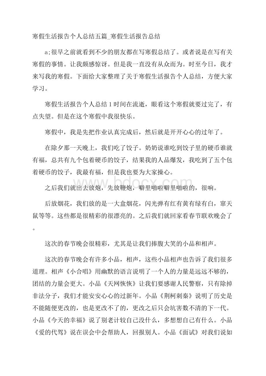 寒假生活报告个人总结五篇_寒假生活报告总结.docx