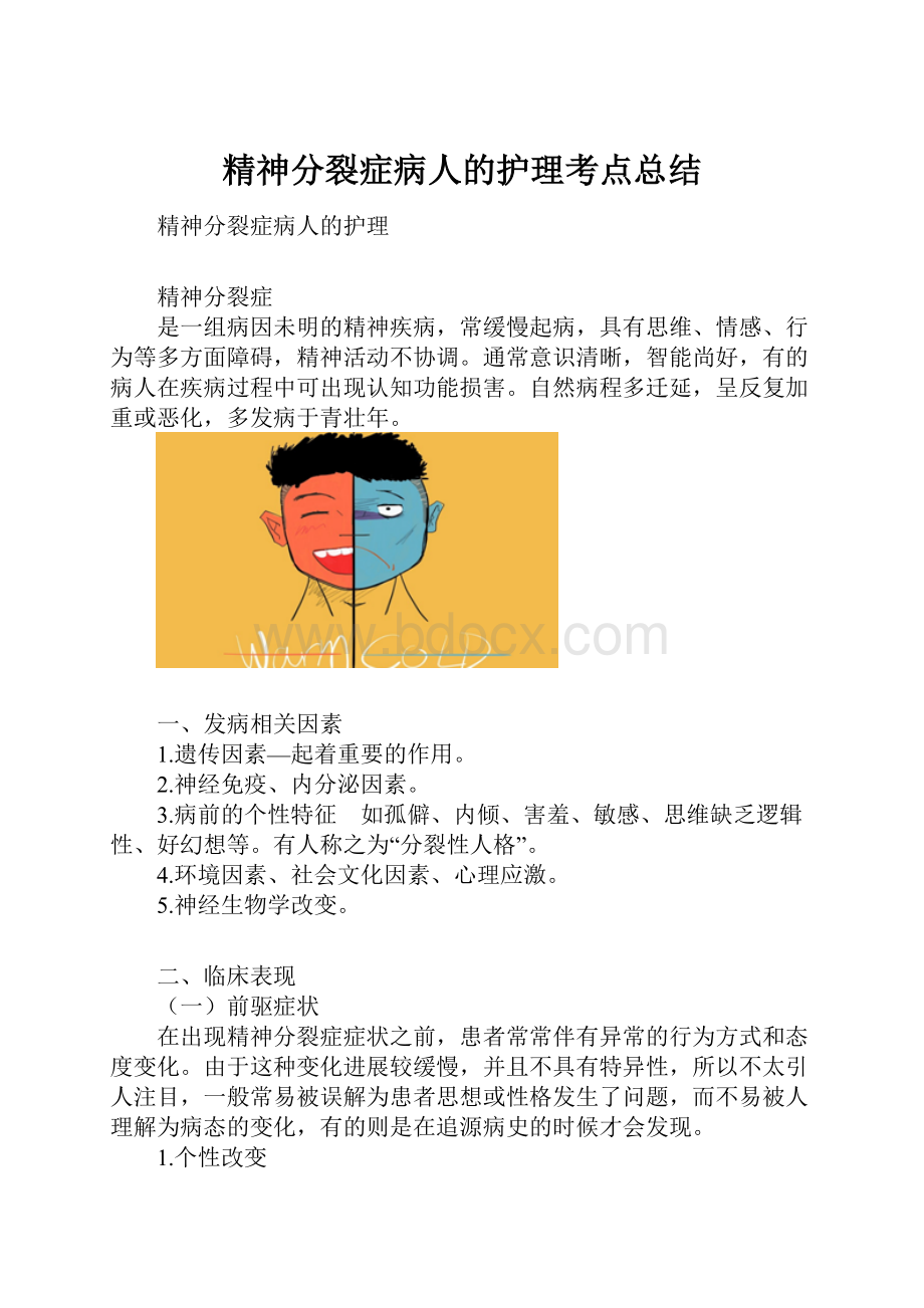 精神分裂症病人的护理考点总结.docx