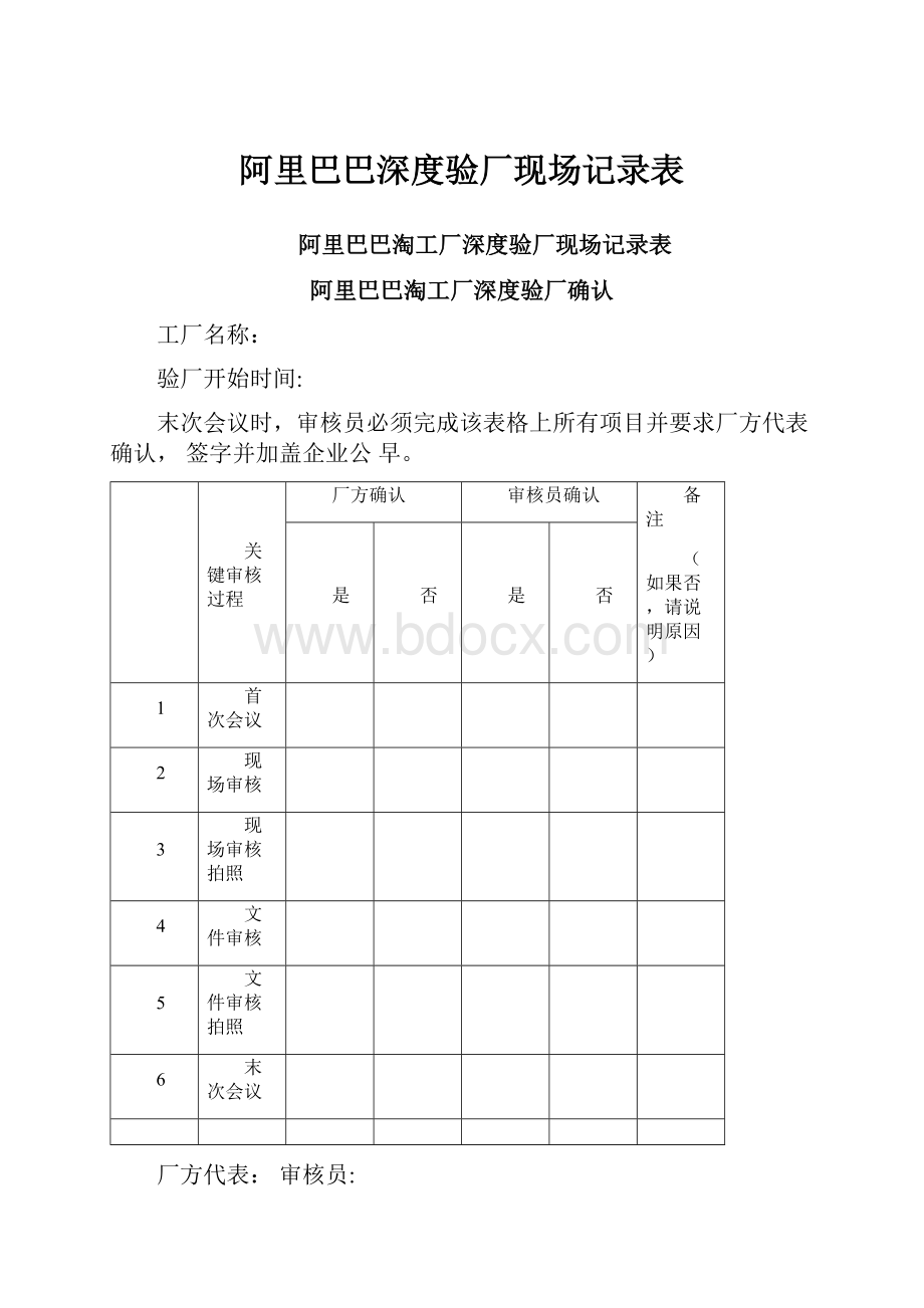 阿里巴巴深度验厂现场记录表.docx_第1页