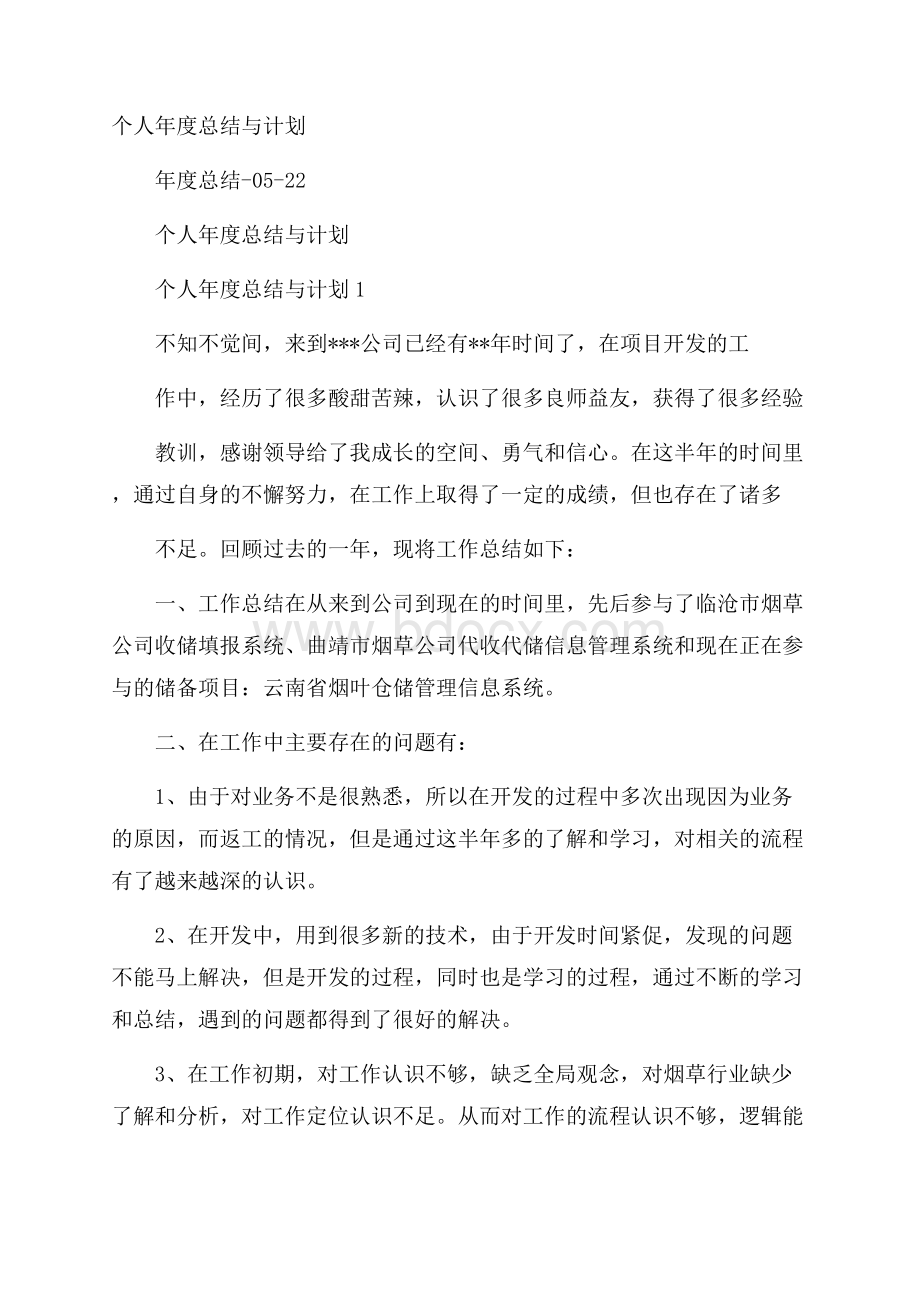 个人年度总结与计划.docx