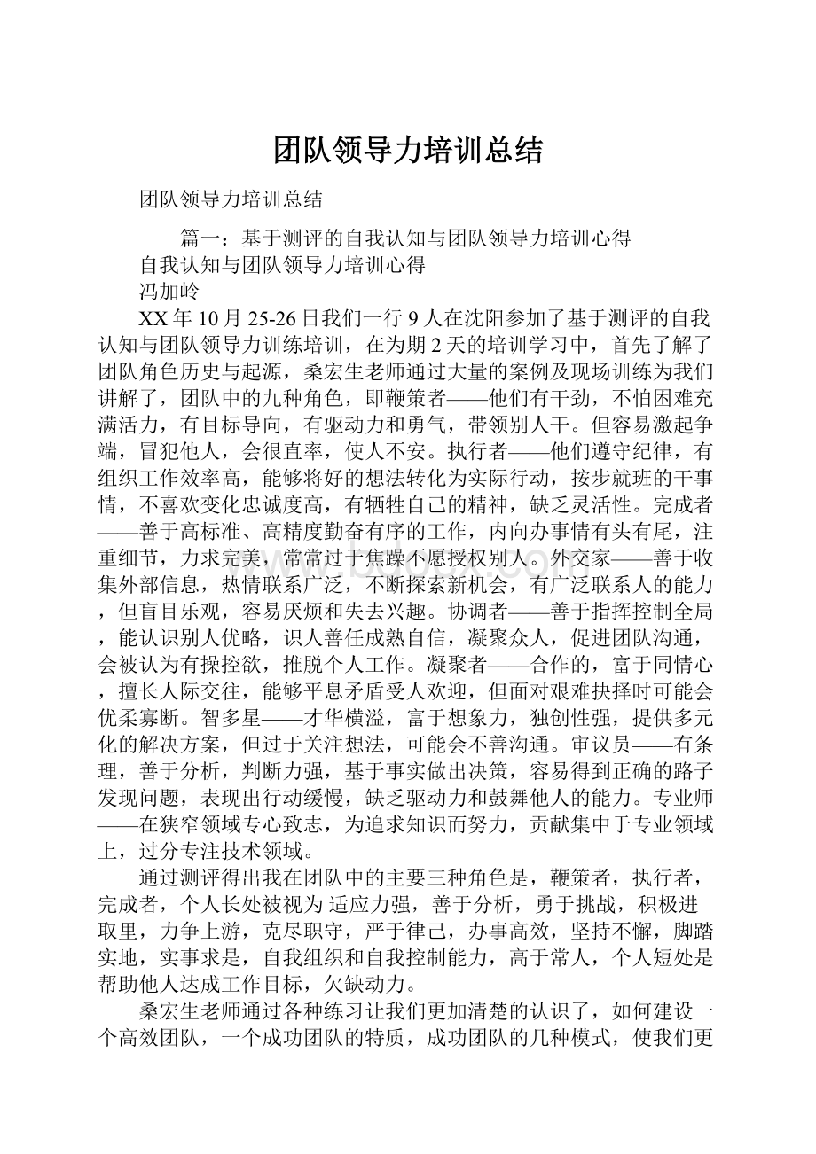 团队领导力培训总结.docx_第1页