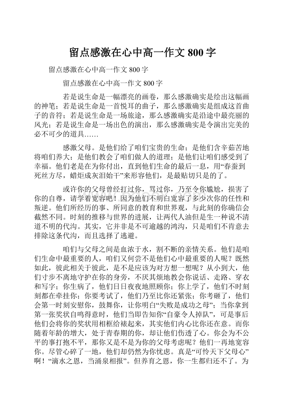 留点感激在心中高一作文800字.docx_第1页