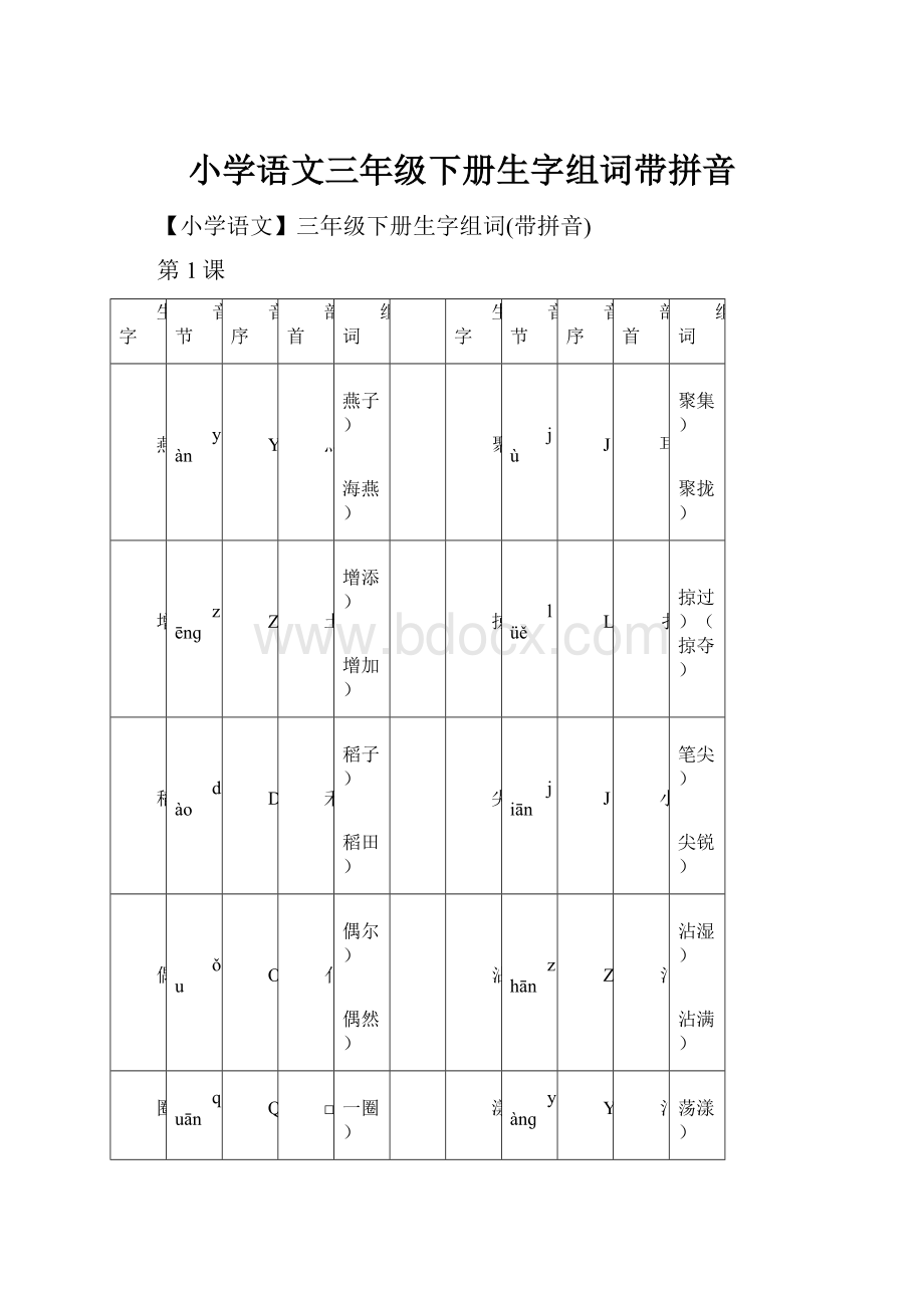 小学语文三年级下册生字组词带拼音.docx_第1页