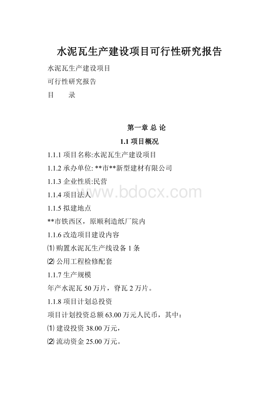 水泥瓦生产建设项目可行性研究报告.docx