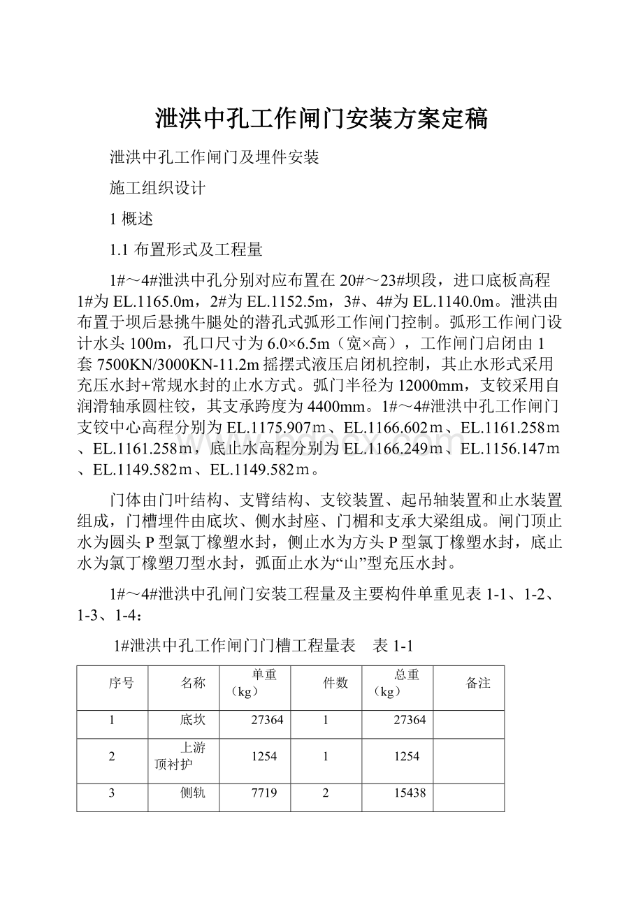 泄洪中孔工作闸门安装方案定稿.docx_第1页