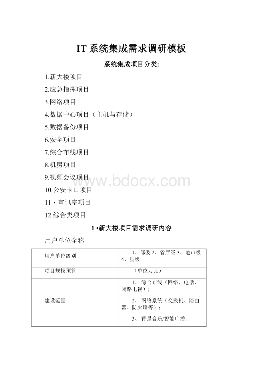 IT系统集成需求调研模板.docx_第1页