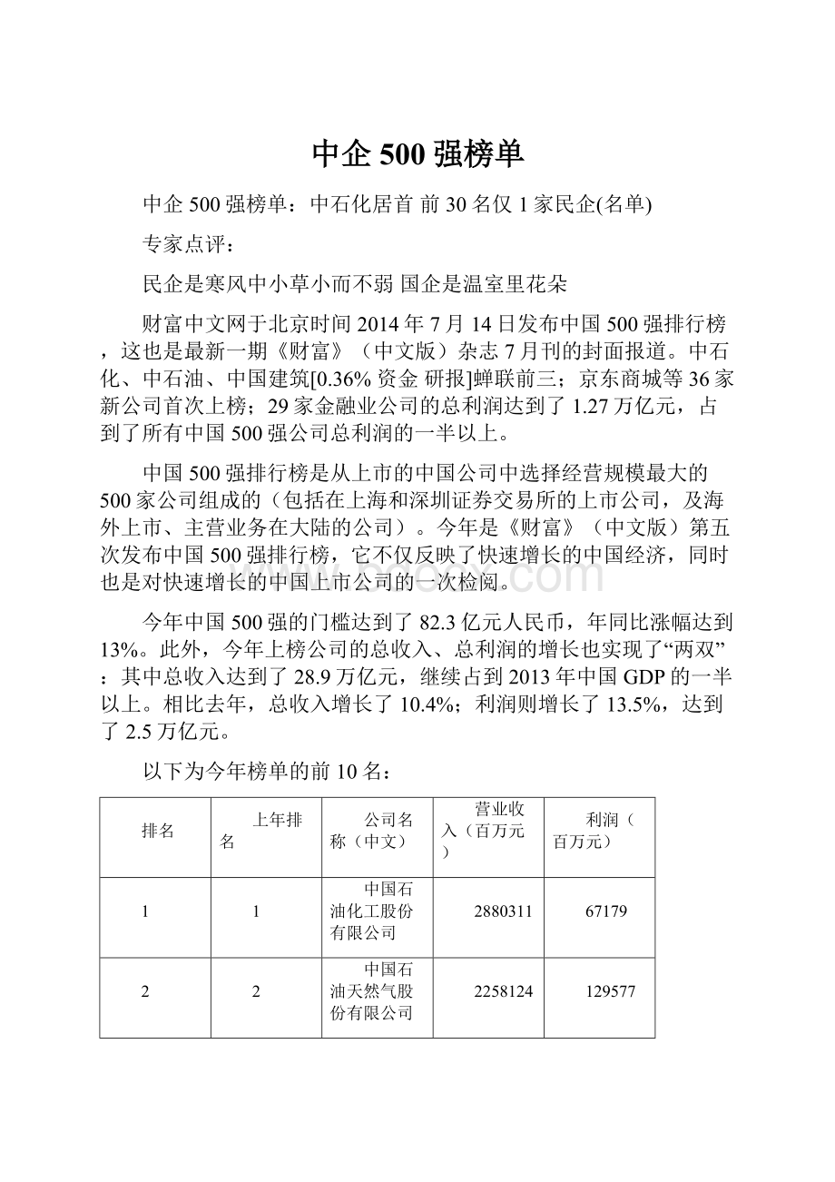 中企500强榜单.docx