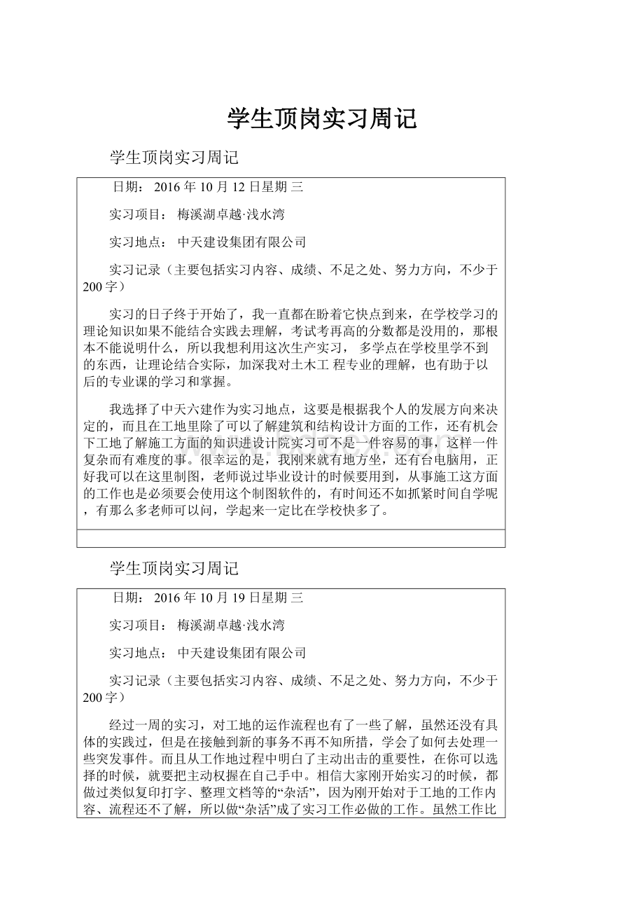 学生顶岗实习周记.docx