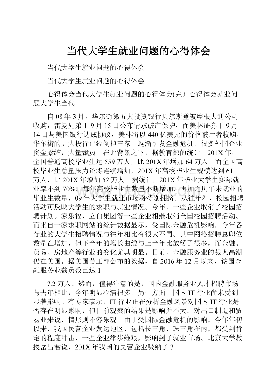 当代大学生就业问题的心得体会.docx