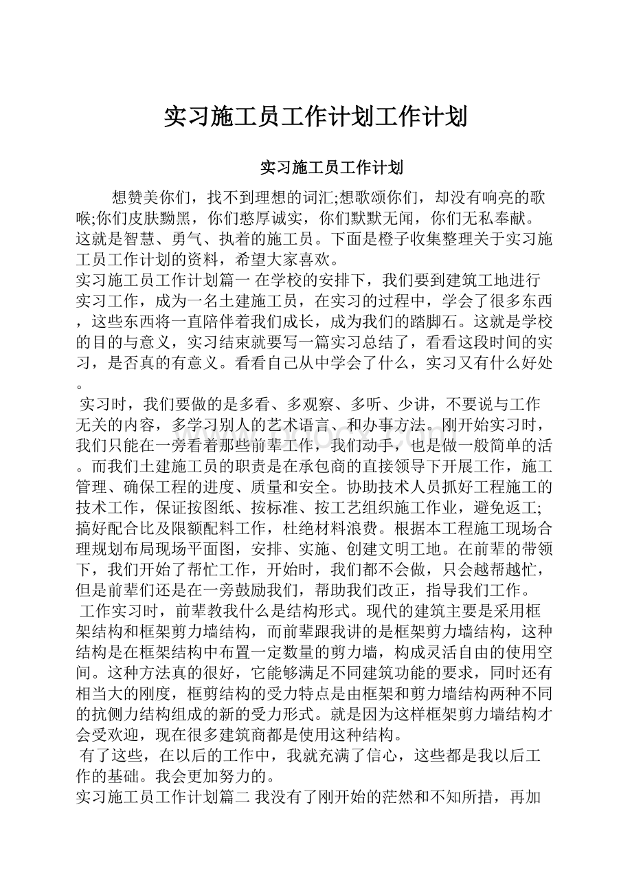 实习施工员工作计划工作计划.docx