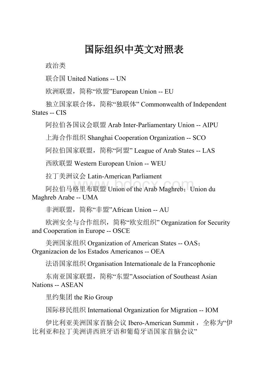 国际组织中英文对照表.docx_第1页