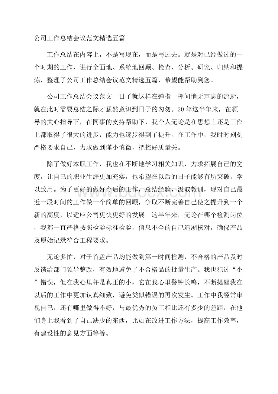 公司工作总结会议范文精选五篇.docx_第1页