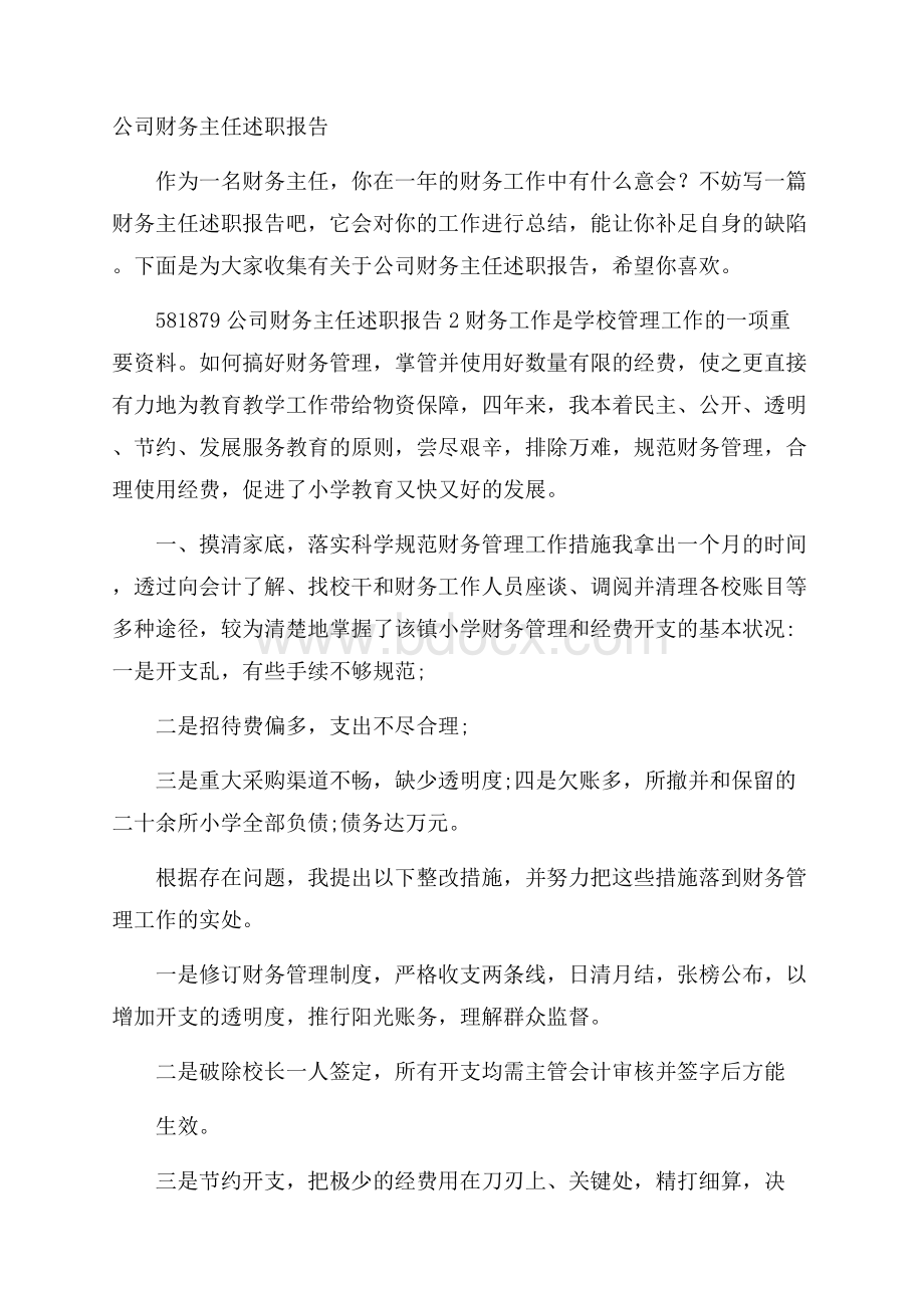 公司财务主任述职报告.docx