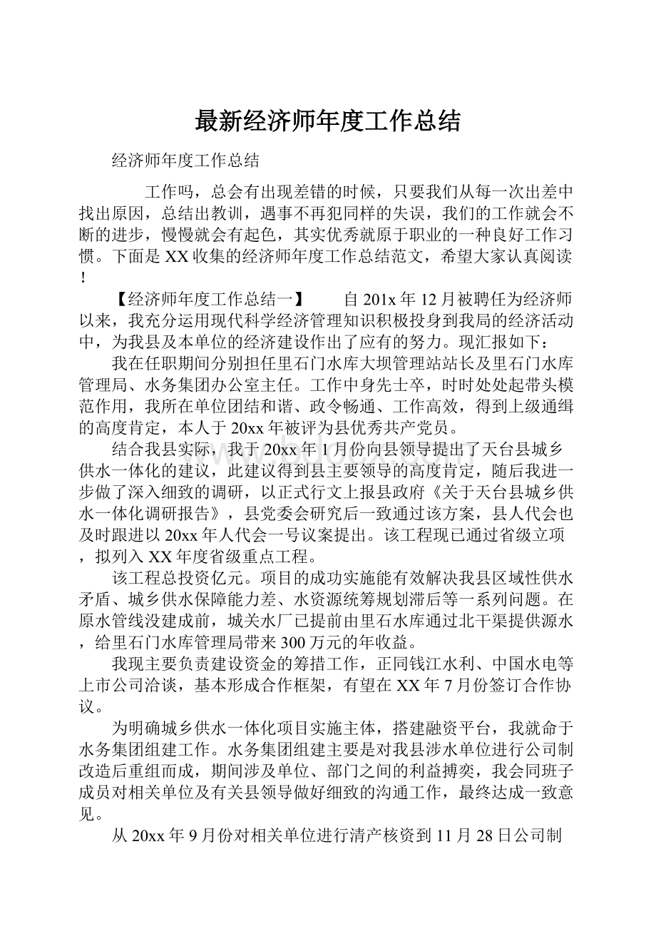 最新经济师年度工作总结.docx